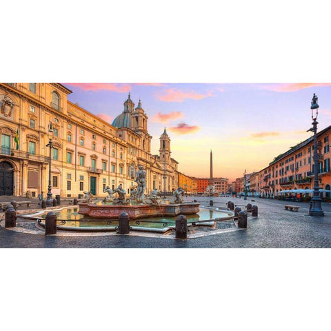 Piazza Navona, Roma Black Modern Wood Framed Art Print with Double Matting by Anonymous