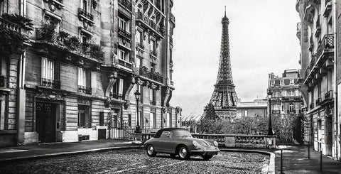 Roadster in Paris Black Ornate Wood Framed Art Print with Double Matting by Gasoline Images