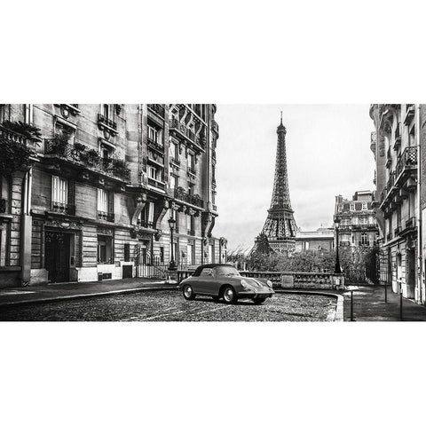 Roadster in Paris Black Modern Wood Framed Art Print with Double Matting by Gasoline Images
