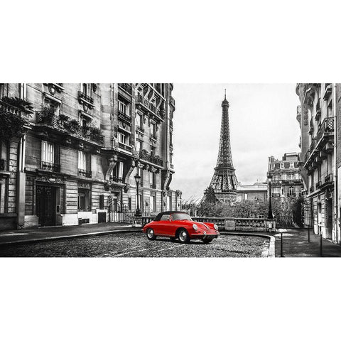 Roadster in Paris (Rouge) Black Modern Wood Framed Art Print with Double Matting by Gasoline Images