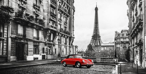 Roadster in Paris (Rouge) Black Ornate Wood Framed Art Print with Double Matting by Gasoline Images