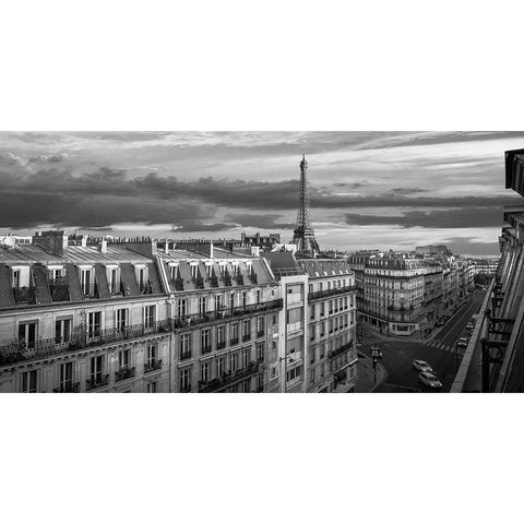 Morning in Paris (BW) Black Modern Wood Framed Art Print with Double Matting by Pangea Images