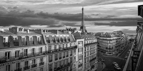 Morning in Paris (BW) White Modern Wood Framed Art Print with Double Matting by Pangea Images
