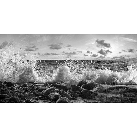 Waves crashing, Point Reyes, California (detail, BW) White Modern Wood Framed Art Print by Pangea Images