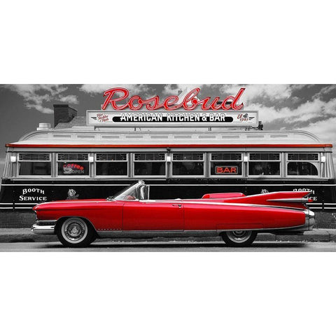 Vintage Beauty and Diner (Red) Gold Ornate Wood Framed Art Print with Double Matting by Gasoline Images