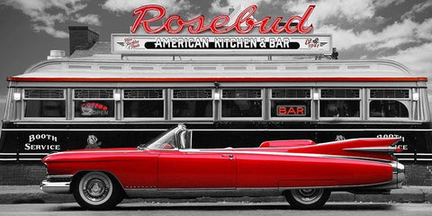 Vintage Beauty and Diner (Red) Black Ornate Wood Framed Art Print with Double Matting by Gasoline Images