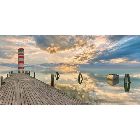 Lighthouse of Tranquillity Black Modern Wood Framed Art Print with Double Matting by Pangea Images