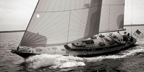 Sailboat Leaning to the Side (detail- BW) White Modern Wood Framed Art Print with Double Matting by Rabinowitz, Neil