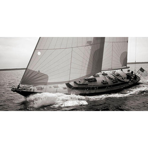Sailboat Leaning to the Side (detail- BW) Black Modern Wood Framed Art Print with Double Matting by Rabinowitz, Neil