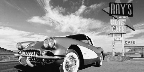 Cruisin USA - BW Black Ornate Wood Framed Art Print with Double Matting by Gasoline Images