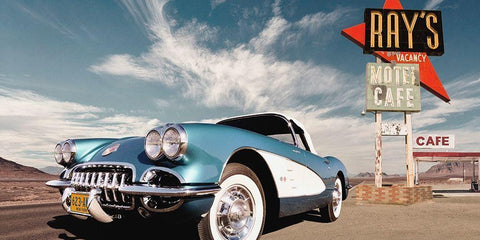 Cruisin USA White Modern Wood Framed Art Print with Double Matting by Gasoline Images