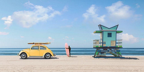 Waiting for the Waves-Miami Beach - detail White Modern Wood Framed Art Print with Double Matting by Gasoline Images