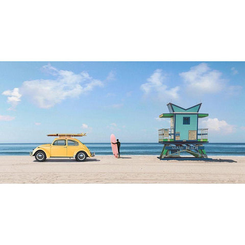 Waiting for the Waves-Miami Beach - detail Black Modern Wood Framed Art Print by Gasoline Images