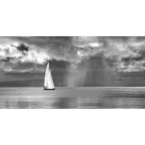 Sailing on a Silver Sea (BW) White Modern Wood Framed Art Print by Pangea Images