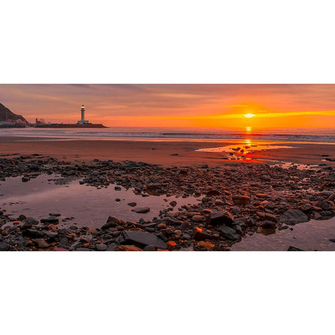 Sunset on the Coast of Yorkshire, UK White Modern Wood Framed Art Print by Pangea Images