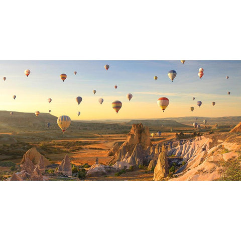 Air Balloons in Cappadocia, Turkey White Modern Wood Framed Art Print by Pangea Images