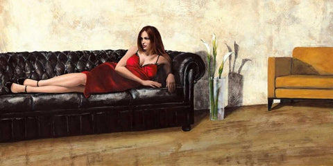 The Black Sofa White Modern Wood Framed Art Print with Double Matting by Antinori, Andrea