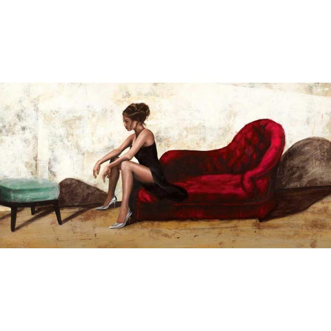 The Red Sofa Black Modern Wood Framed Art Print by Antinori, Andrea