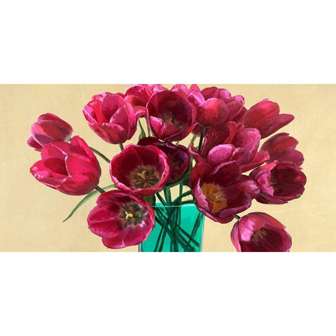 Red Tulips in a Glass Vase (detail) Gold Ornate Wood Framed Art Print with Double Matting by Antinori, Andrea