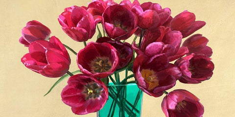 Red Tulips in a Glass Vase (detail) White Modern Wood Framed Art Print with Double Matting by Antinori, Andrea