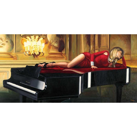 Piano Lady Black Modern Wood Framed Art Print with Double Matting by Benson, Pierre