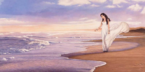 Ocean Waves White Modern Wood Framed Art Print with Double Matting by Benson, Pierre