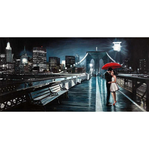 Kissing on Brooklyn Bridge Black Modern Wood Framed Art Print with Double Matting by Benson, Pierre