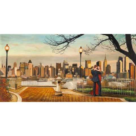 Lovers in New York Black Modern Wood Framed Art Print with Double Matting by Benson, Pierre
