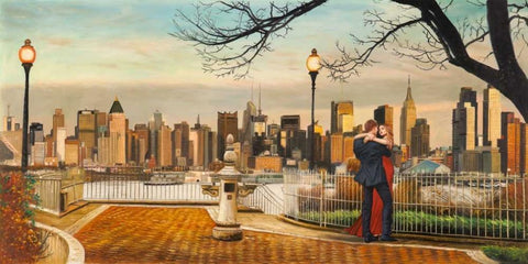 Lovers in New York Black Ornate Wood Framed Art Print with Double Matting by Benson, Pierre