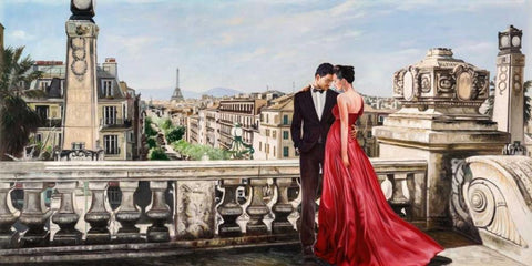 Lovers in Paris White Modern Wood Framed Art Print with Double Matting by Benson, Pierre