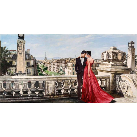Lovers in Paris Black Modern Wood Framed Art Print with Double Matting by Benson, Pierre