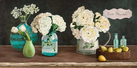 Petit Fleuriste White Modern Wood Framed Art Print with Double Matting by Benson, Pierre