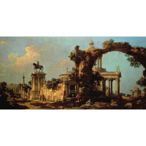 Capriccio of Roman Ruins with a Renaissance Church Gold Ornate Wood Framed Art Print with Double Matting by Canaletto