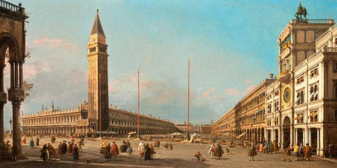 Piazza San Marco Looking South and West White Modern Wood Framed Art Print with Double Matting by Canaletto