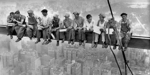 New York Construction Workers Lunching on a Crossbeam 1932 White Modern Wood Framed Art Print with Double Matting by Ebbets, Charles C.