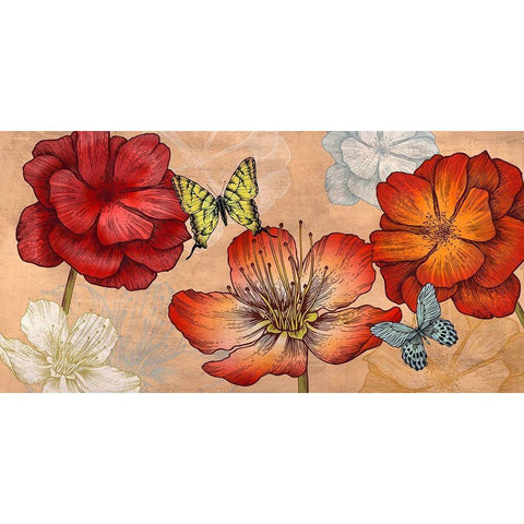 Flowers and Butterflies (Neutral)  White Modern Wood Framed Art Print by Grant, Eve C.