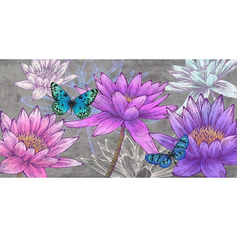 Nympheas and Butterflies (Ash) Black Modern Wood Framed Art Print by Grant, Eve C.