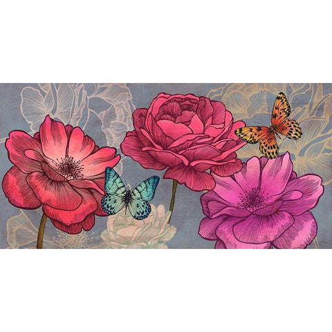 Roses and Butterflies (Ash) White Modern Wood Framed Art Print by Grant, Eve C.