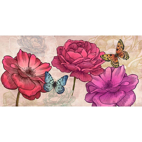 Roses and Butterflies (Neutral) Black Modern Wood Framed Art Print by Grant, Eve C.