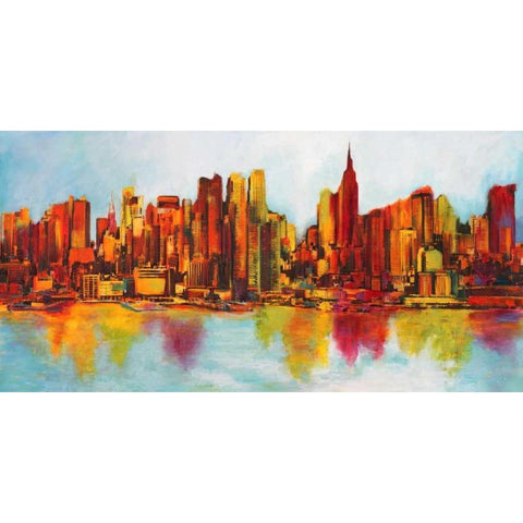 New York Abskyline Black Modern Wood Framed Art Print with Double Matting by Becaud, Claude