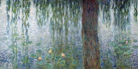 Morning with Weeping Willows II (detail) Black Ornate Wood Framed Art Print with Double Matting by Monet, Claude