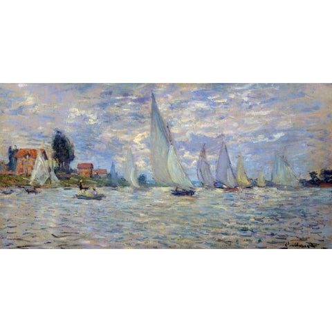Les barques regates a Argenteuil White Modern Wood Framed Art Print by Monet, Claude