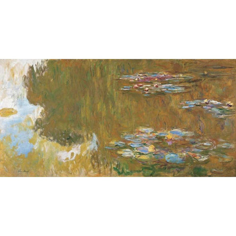 The Water Lily Pond White Modern Wood Framed Art Print by Monet, Claude