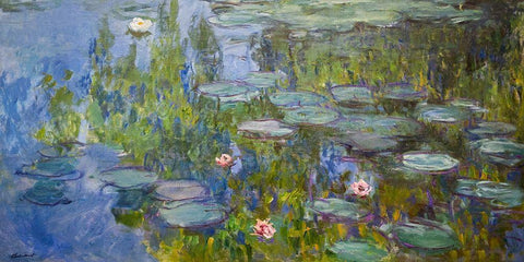 Water Lilies White Modern Wood Framed Art Print with Double Matting by Monet, Claude