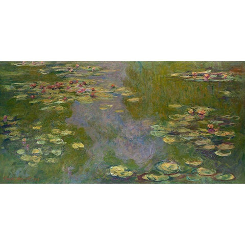 Water Lilies Gold Ornate Wood Framed Art Print with Double Matting by Monet, Claude