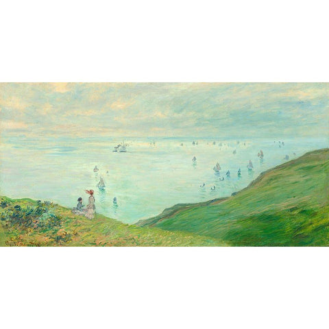 Cliffs at Pourville Gold Ornate Wood Framed Art Print with Double Matting by Monet, Claude