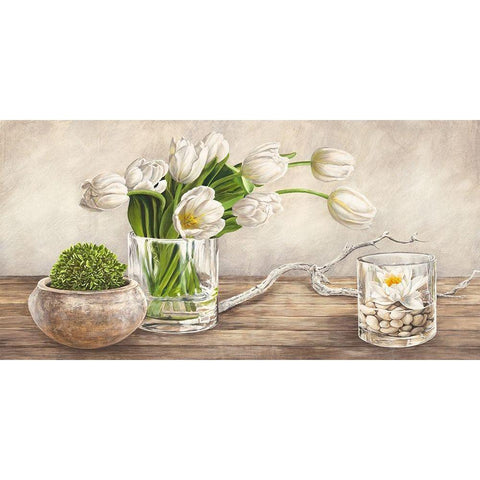 Arrangement with Tulips Black Modern Wood Framed Art Print with Double Matting by Remy, Dellal