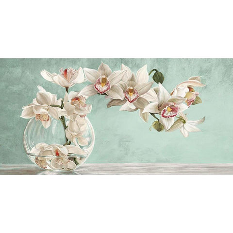 Orchid Arrangement II (Celadon) Black Modern Wood Framed Art Print by Dellal, Remy