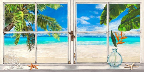 Horizon tropical White Modern Wood Framed Art Print with Double Matting by Dellal, Remy