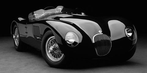 1951 Jaguar C-Type (BW) Black Ornate Wood Framed Art Print with Double Matting by Heiny, Don